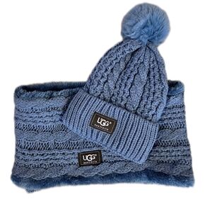 UGG Blue Knit Scarf and Hat Set